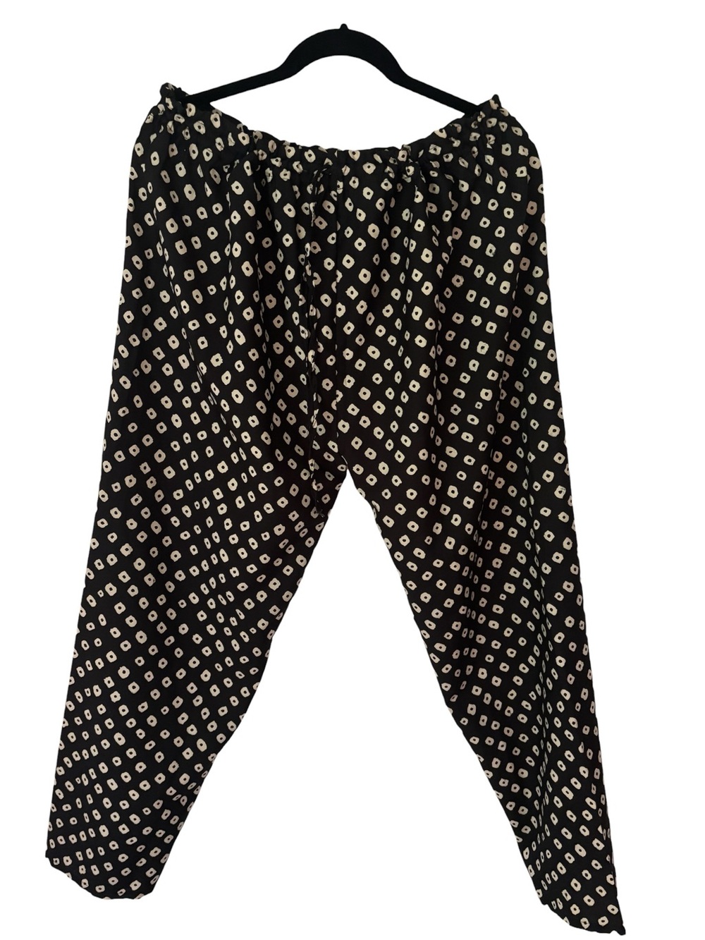 Drawstring Paperbag Waist Black and White Geometric Abstract Loose Fit Pants - Picture 1 of 8